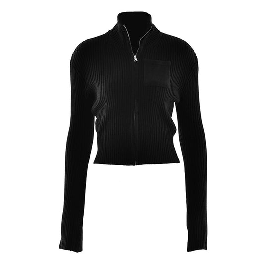 Long sleeve zip-up high neck solid top  | Festival Outfits Women