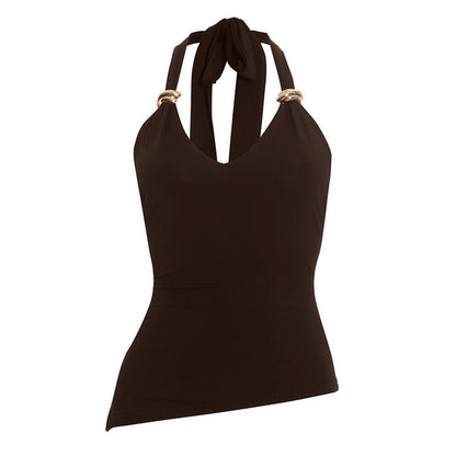 Irregular v neck self tie halter backless top  | Festival Outfits Women