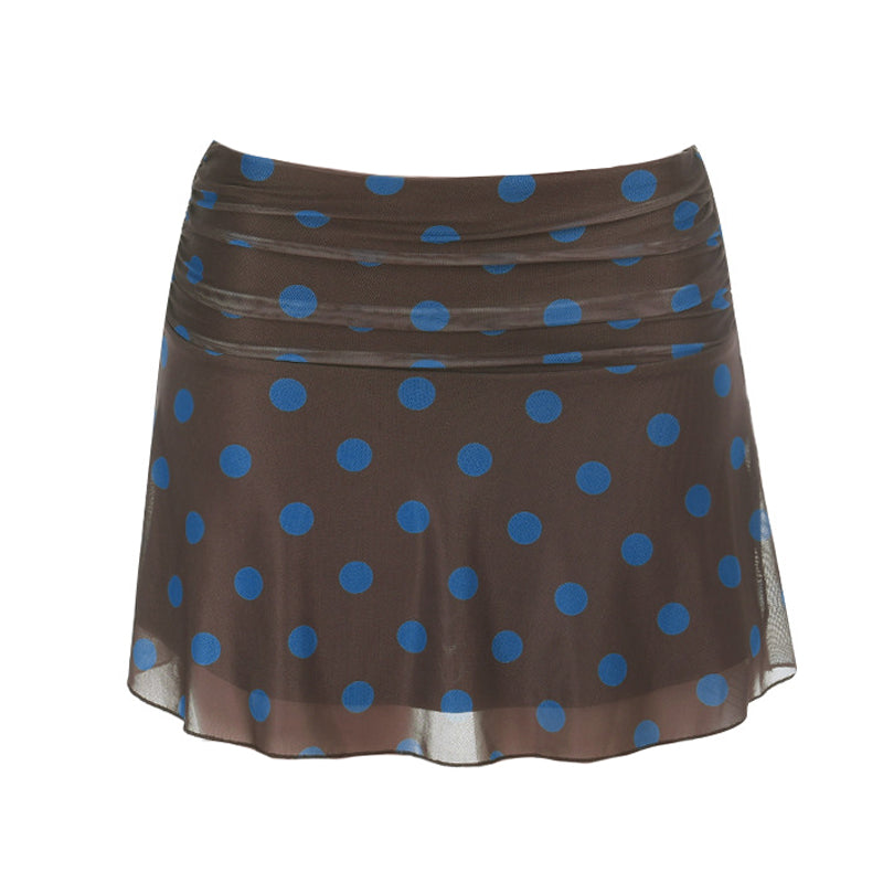 Polka dot A line ruched mesh mini skirt  | Festival Outfits Women