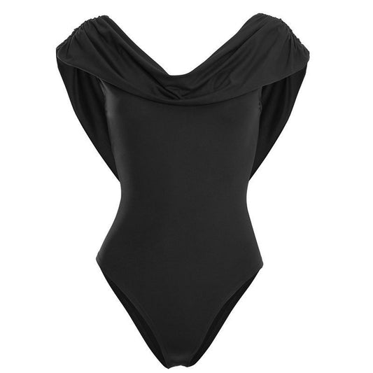 Cowl neck backless button solid ruched bodysuit  | Festival Outfits Women
