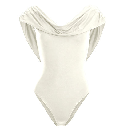 Cowl neck backless button solid ruched bodysuit  | Festival Outfits Women