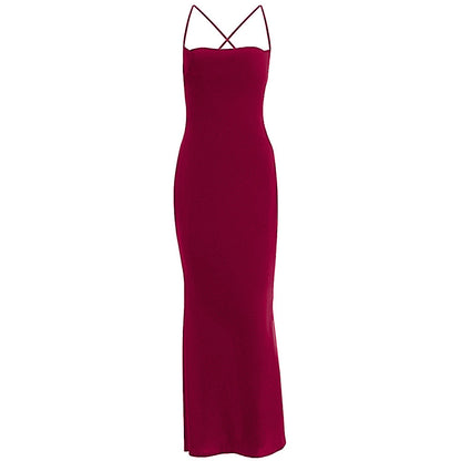 Cross back self tie square neck backless maxi dress  | Festival Outfits Women