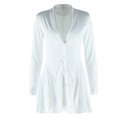 Long sleeve v neck pleated button padded mini dress  | Festival Outfits Women