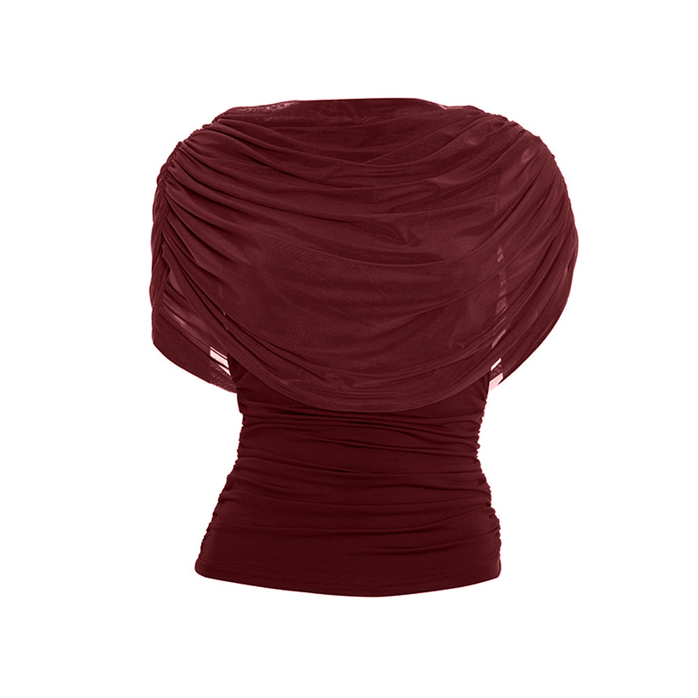 Ruched crewneck mesh solid top  | Festival Outfits Women