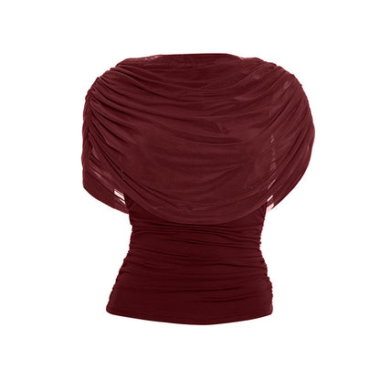 Ruched crewneck mesh solid top  | Festival Outfits Women