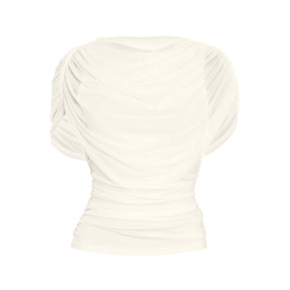 Ruched crewneck mesh solid top  | Festival Outfits Women