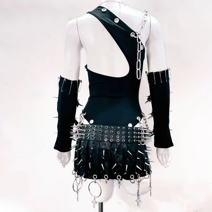 Irregular hollow out metal chain backless bodysuit  | Festival Outfits Women