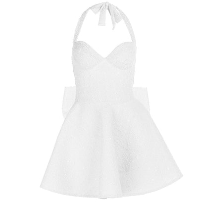 Self tie halter bowknot zip-up v neck mini dress  | Festival Outfits Women