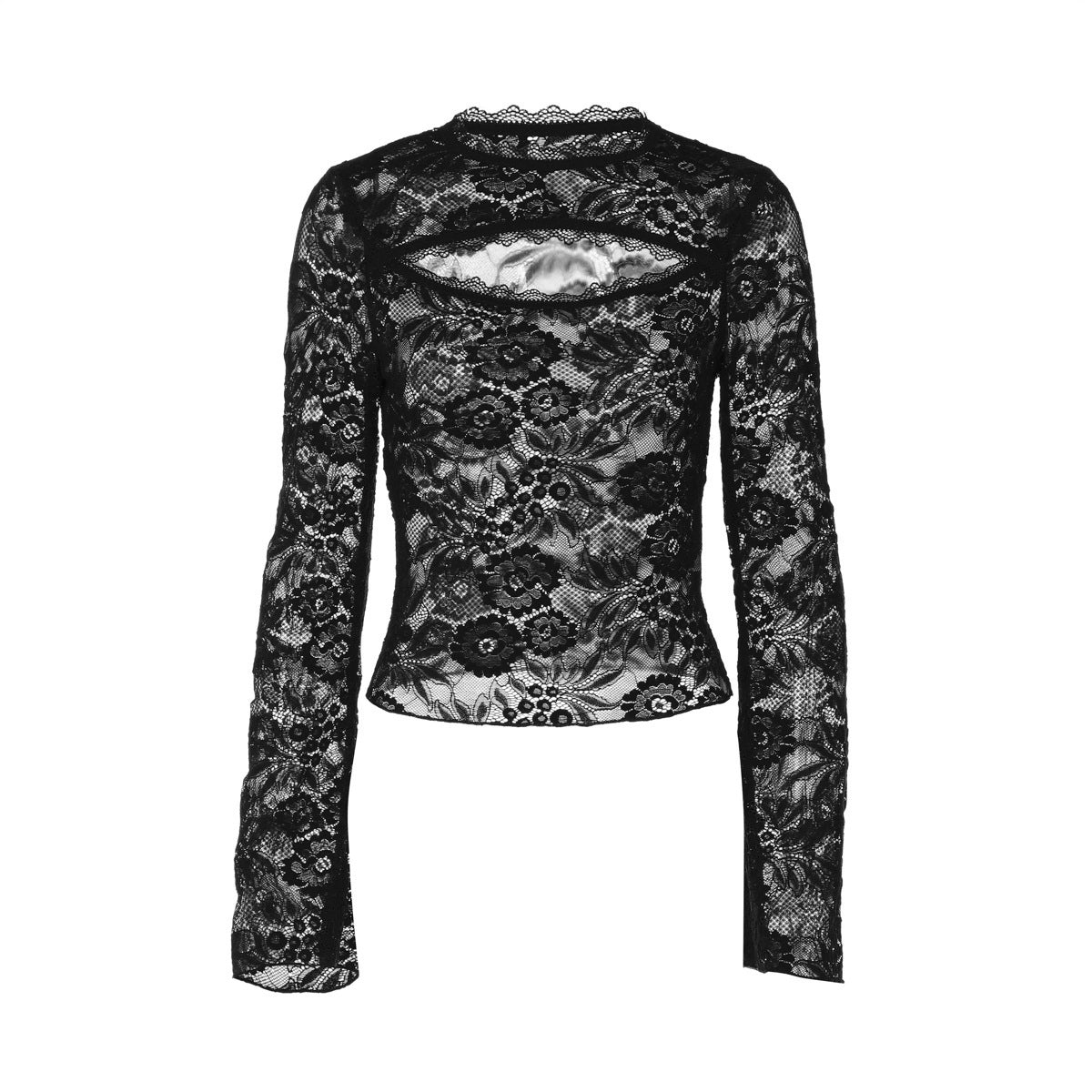 Lace hollow out long sleeve see through top  | Festival Outfits Women