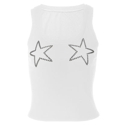 Beaded u neck ribbed sleeveless tank top  | Festival Outfits Women