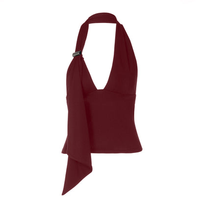 Halter v neck irregular backless solid top  | Festival Outfits Women