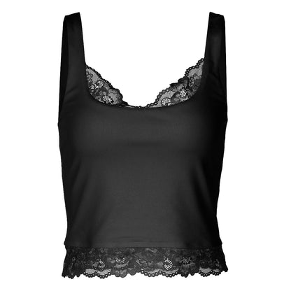 Lace hem v neck backless solid tank top  | Festival Outfits Women