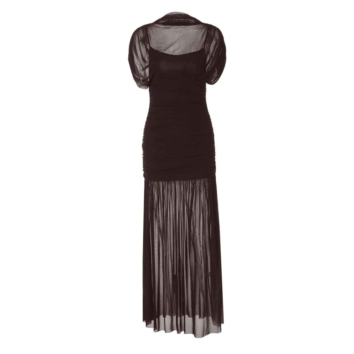 Mesh ruched short sleeve solid maxi dress  | Festival Outfits Women
