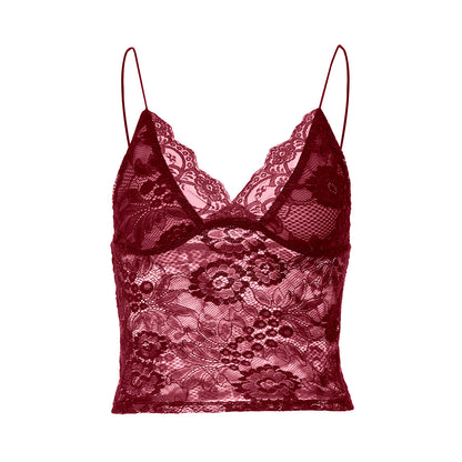 V neck lace backless spaghetti strap top  | Festival Outfits Women