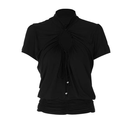 Hollow out ruched short sleeve self tie top  | Festival Outfits Women