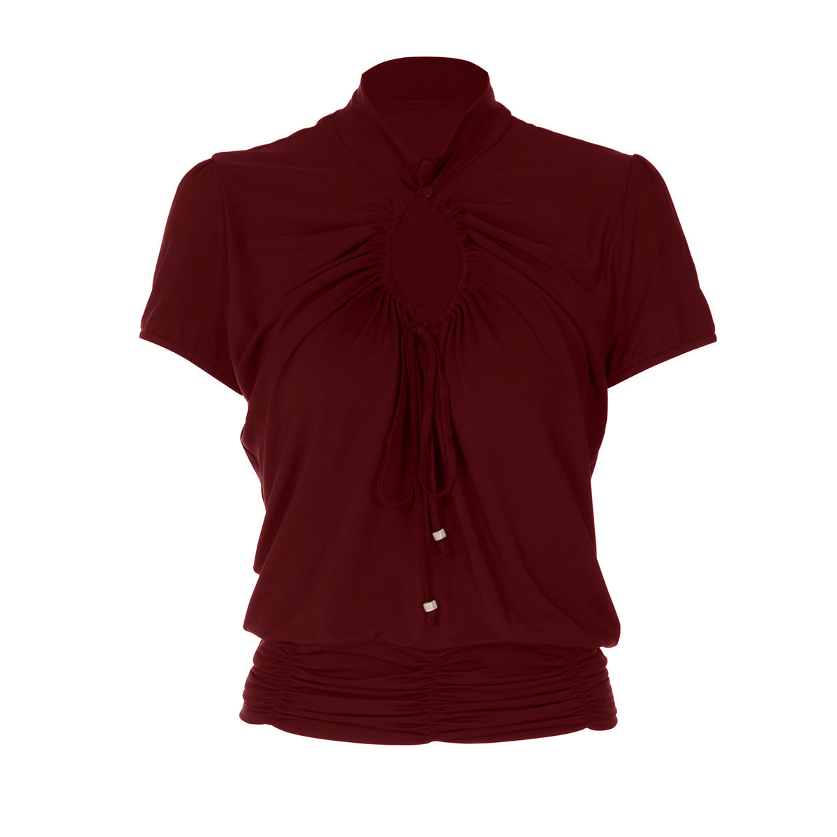 Hollow out ruched short sleeve self tie top  | Festival Outfits Women