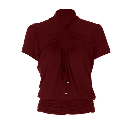 Hollow out ruched short sleeve self tie top  | Festival Outfits Women
