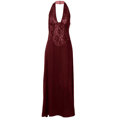Halter v neck lace backless maxi dress  | Festival Outfits Women