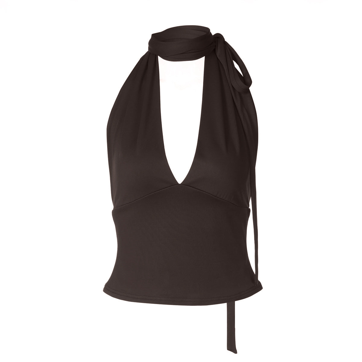 Halter self tie v neck backless solid top  | Festival Outfits Women