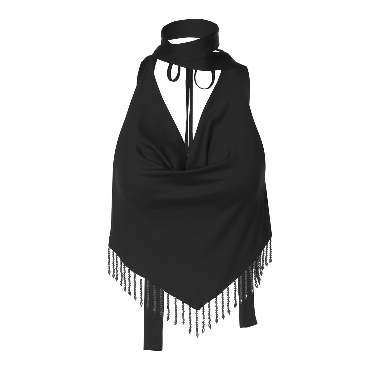 Halter self tie cowl neck tassels backless top  | Festival Outfits Women