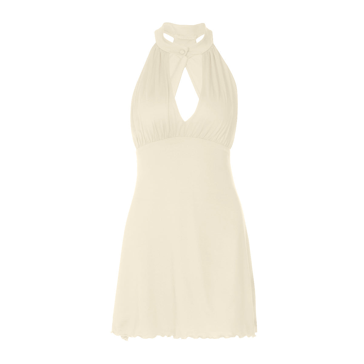 Hollow out ruffle button solid backless mini dress  | Festival Outfits Women