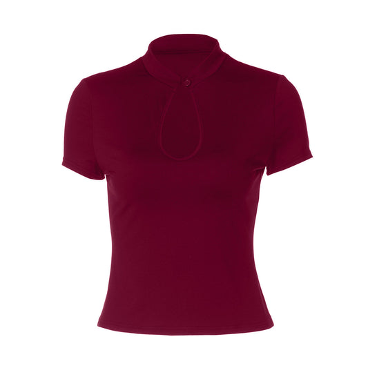 Short sleeve hollow out button solid top  | Festival Outfits Women