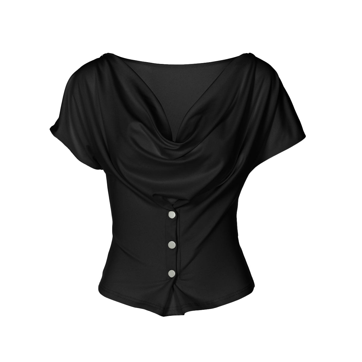 Cowl neck short sleeve button solid top  | Festival Outfits Women