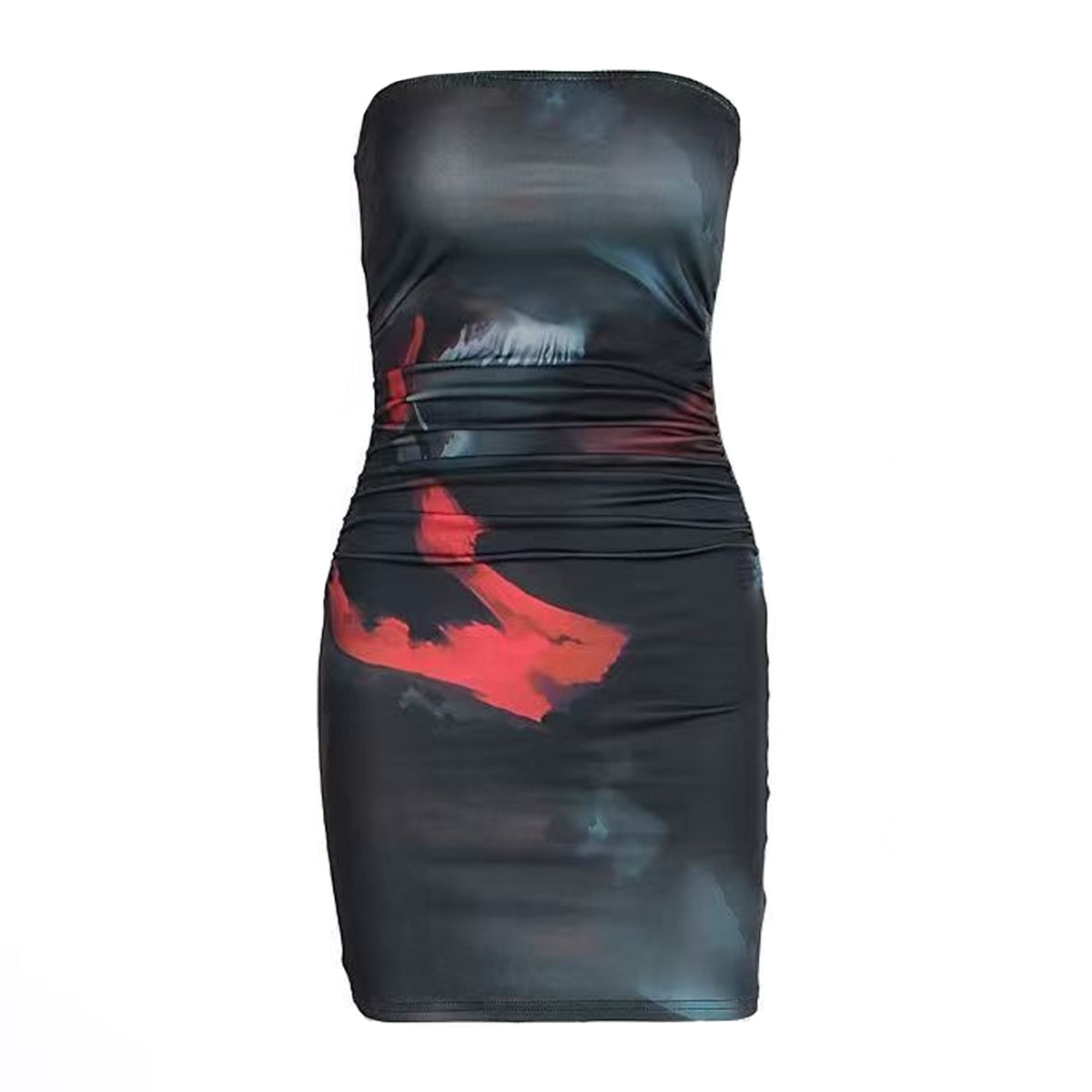 Ruched print contrast backless tube mini dress  | Festival Outfits Women