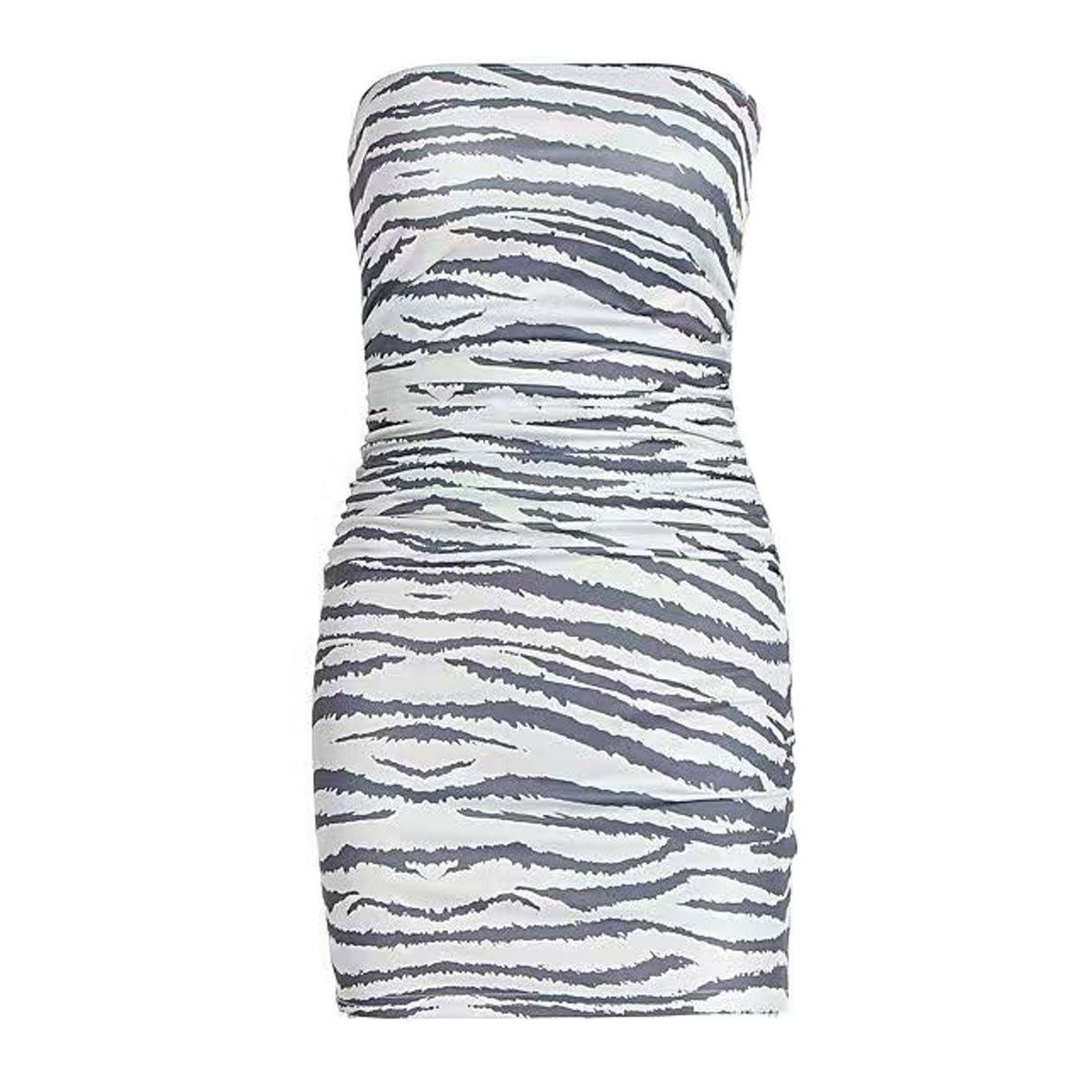Ruched print contrast backless tube mini dress  | Festival Outfits Women
