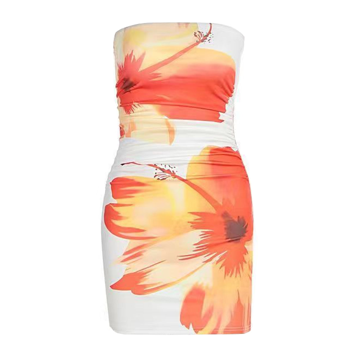 Ruched print contrast backless tube mini dress  | Festival Outfits Women