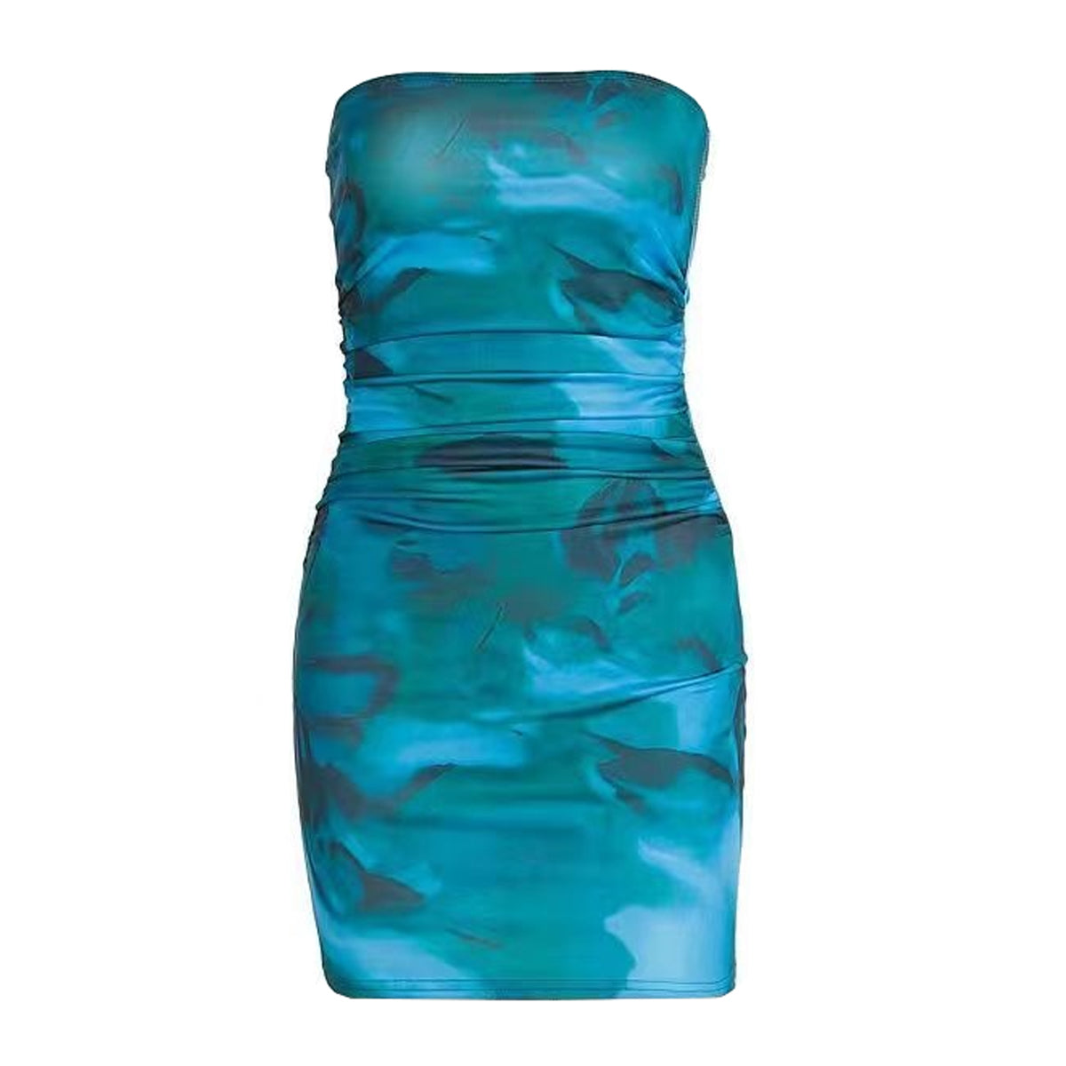 Ruched print contrast backless tube mini dress  | Festival Outfits Women