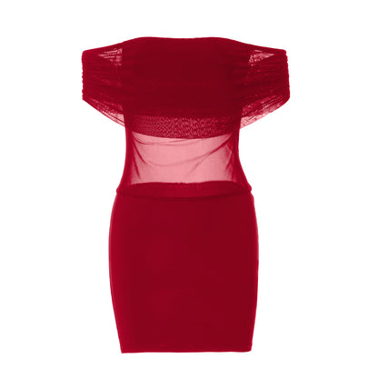 Off shoulder mesh backless solid mini dress  | Festival Outfits Women