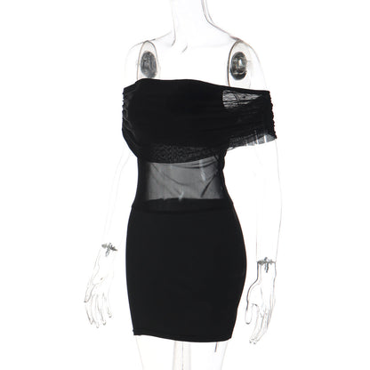 Off shoulder mesh backless solid mini dress  | Festival Outfits Women