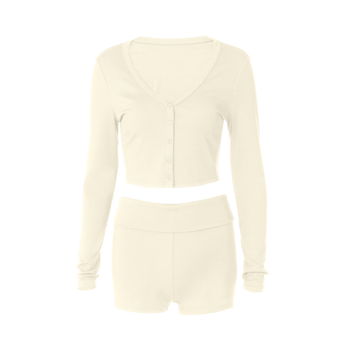 Ribbed long sleeve button v neck low rise pant set  | Festival Outfits Women
