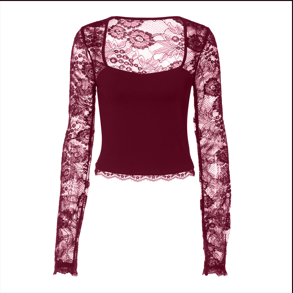 Lace hollow out long sleeve solid top  | Festival Outfits Women