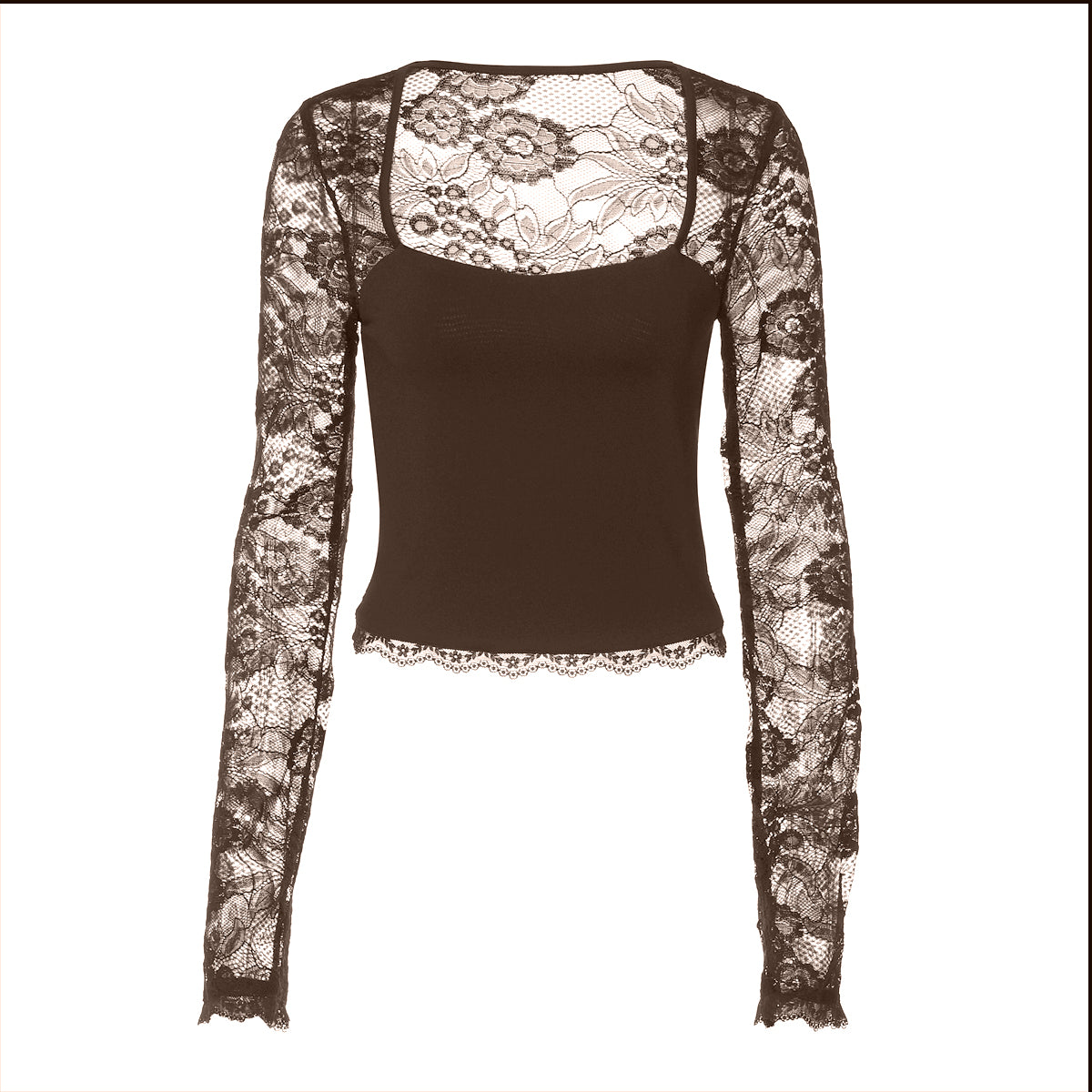 Lace hollow out long sleeve solid top  | Festival Outfits Women