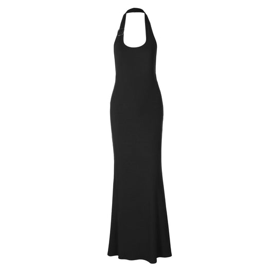 U neck halter ribbed backless solid maxi dress  | Festival Outfits Women