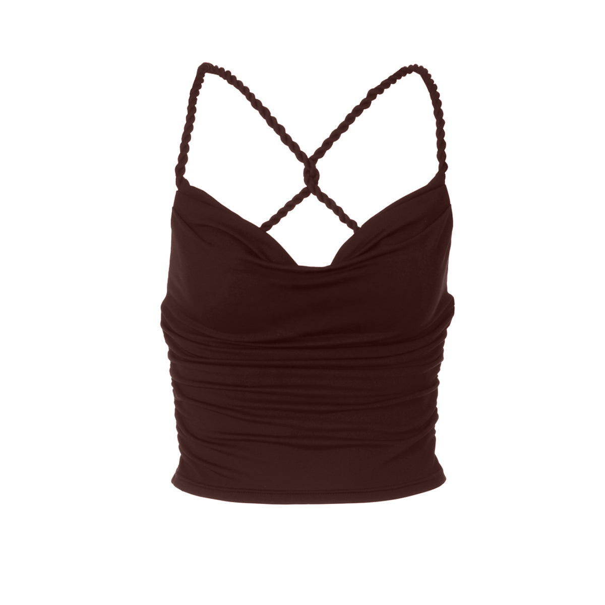 Cross back ruched cowl neck solid cami top  | Festival Outfits Women