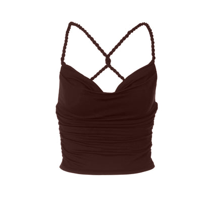 Cross back ruched cowl neck solid cami top  | Festival Outfits Women