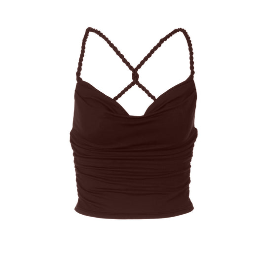 Cross back ruched cowl neck solid cami top  | Festival Outfits Women
