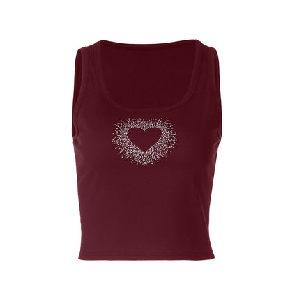 Ribbed heart beaded u neck tank top  | Festival Outfits Women