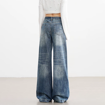 Lightning pattern button zip-up low rise straight leg | Baggy Low Rise Jeans  | Festival Outfits Women