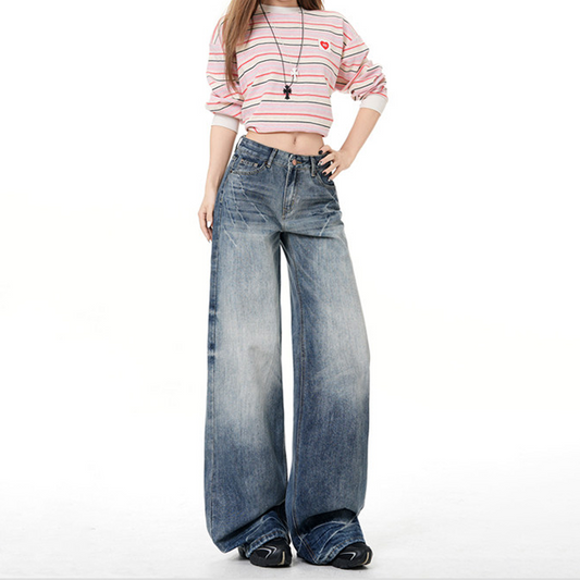 Contrast button zip-up straight leg | Baggy Low Rise Jeans  | Festival Outfits Women