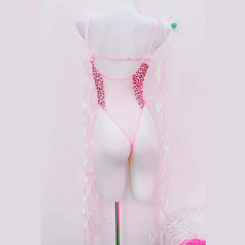 Leopard print bowknot cross applique cami bodysuit | Pastel Goth  | Festival Outfits Women