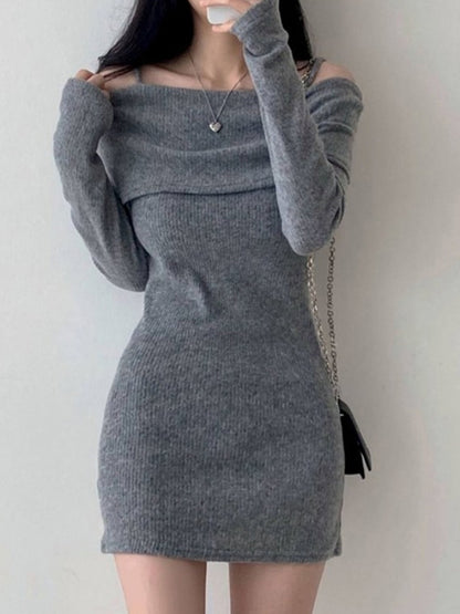 Sexy Off-Shoulder Ribbed Waist Mini Dresses
