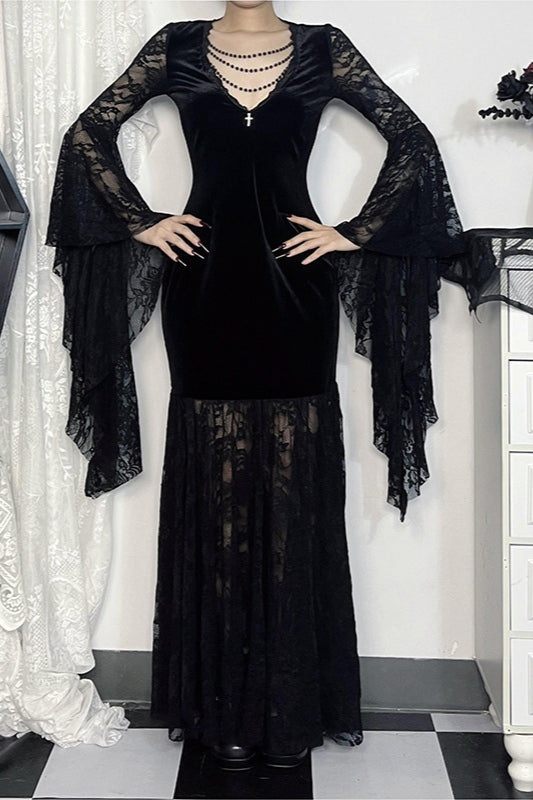 Lace Velvet Batwing Gothic Dress