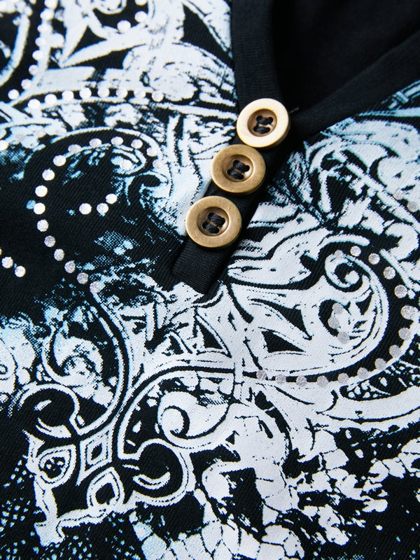 Gothic Print V Neck Long Sleeve Tee