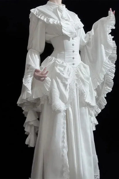 Gothic Light Lolita Long Flying Sleeve Vintage Blouse & Skirt Two Piece Set