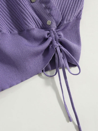 Sydney Elegant V-neck Drawstring Knitted Top-White