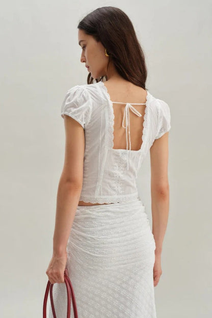 White Textured Cap Sleeve Top